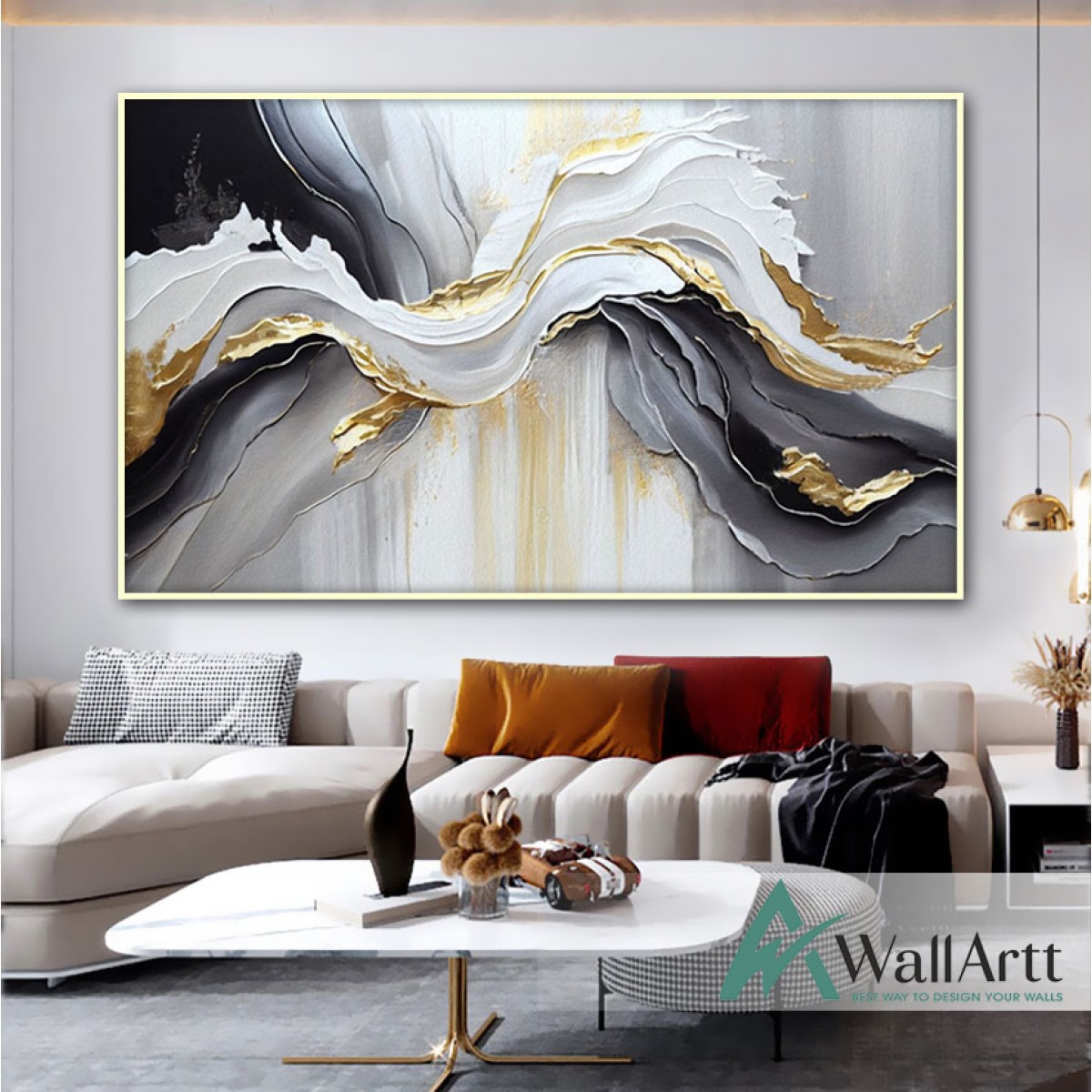 Harmony of Gold n Grey 3d Heavy Textured Partial Oil Painting